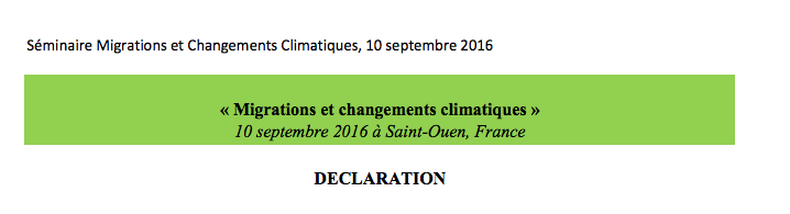 Déclaration finale séminaire Migrations et Changements Climatiques: appel à signatures